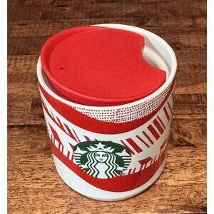 Starbucks Holiday 2021 Red & White Candy Cane Ceramic Cup Mug 8 oz